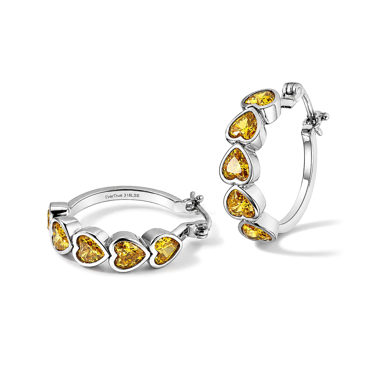 EverTrue Simulated Canary Dimond Hoop Earrings in Stainless Steel