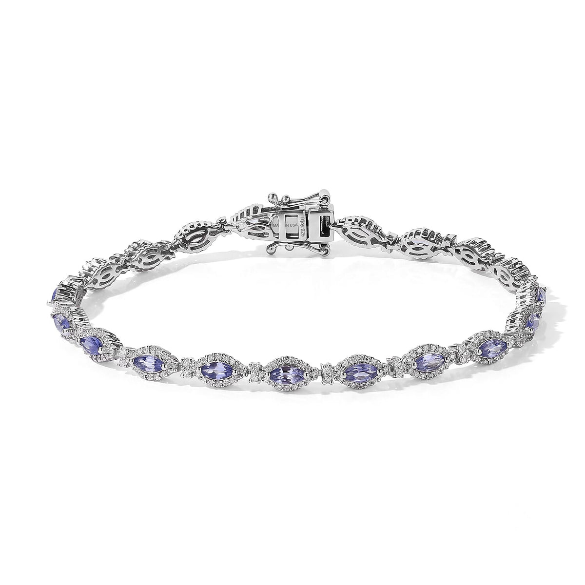 D'Joy Premium Tanzanite, Moissanite Bracelet in Rhodium Over Sterling Silver (6.50 In) 3.70 ctw