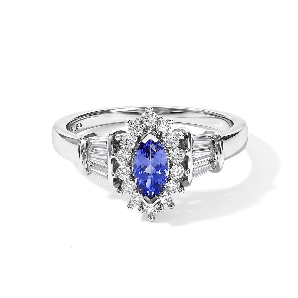 D''Joy Tanzanite and Moissanite 0.80 ctw Fancy Ring in Rhodium Over Sterling Silver (Size 10.0)