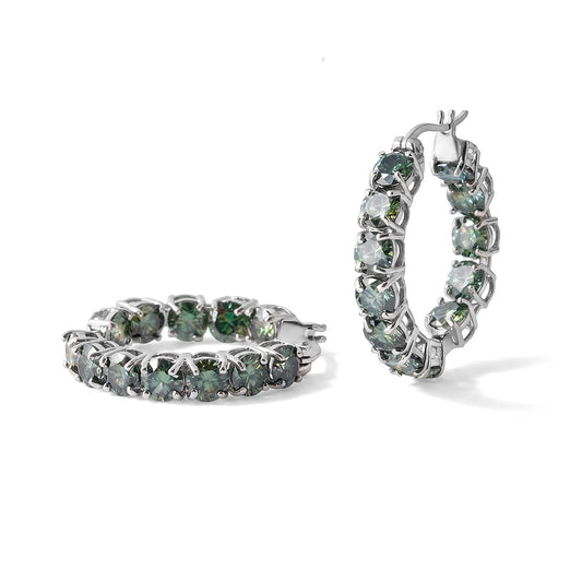 D''Joy Green Moissanite 11.00 ctw Hoop Earrings in Rhodium Over Sterling Silver