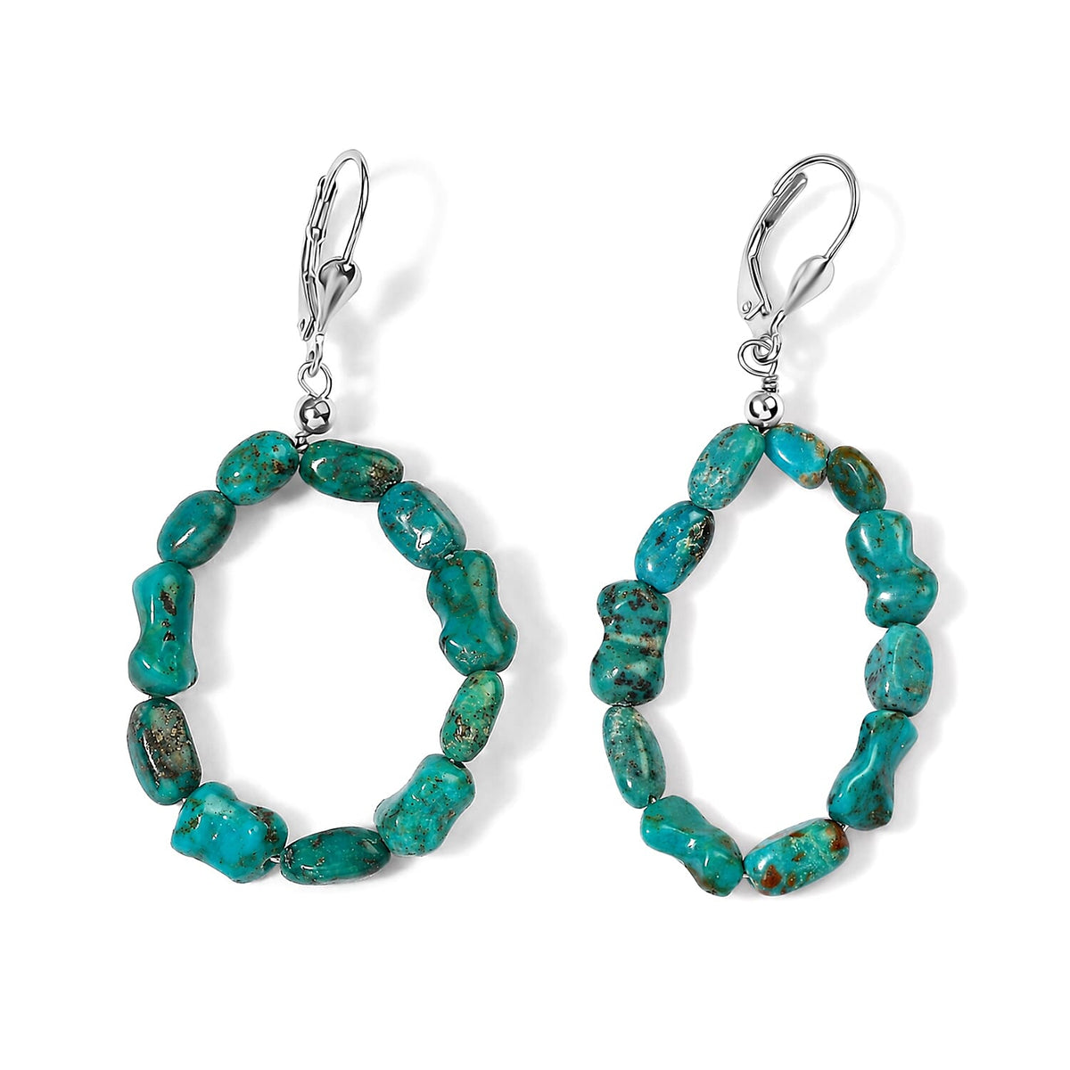 D''Joy Royal Hubei Turquoise 25.00 ctw Earrings in Rhodium Over Sterling Silver