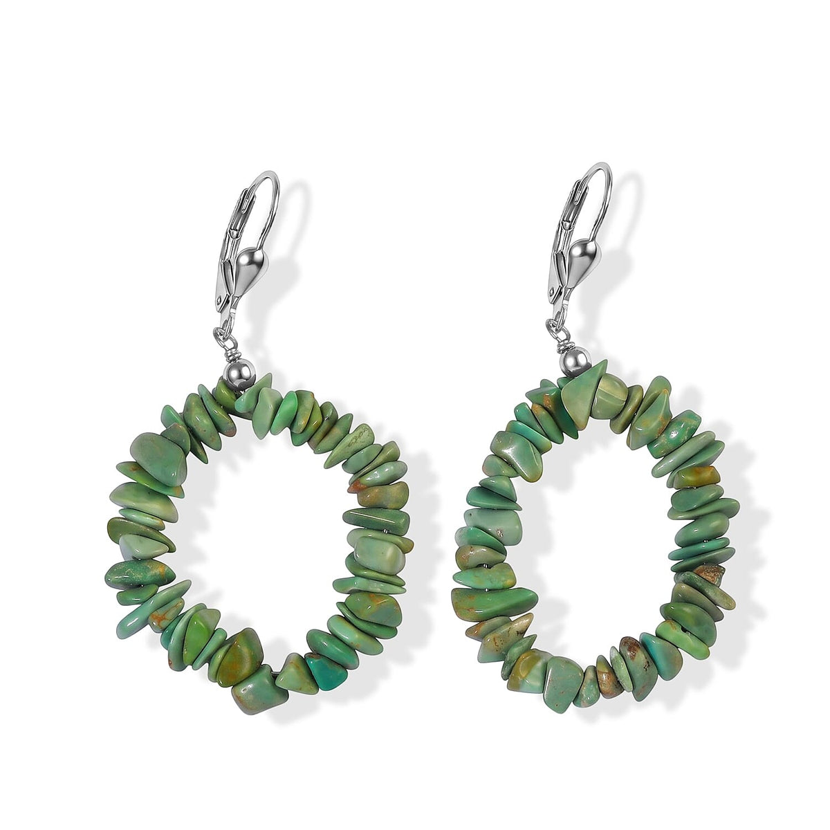 D''Joy Royal Hubei Green Turquoise 20.00 ctw Earrings in Rhodium Over Sterling Silver