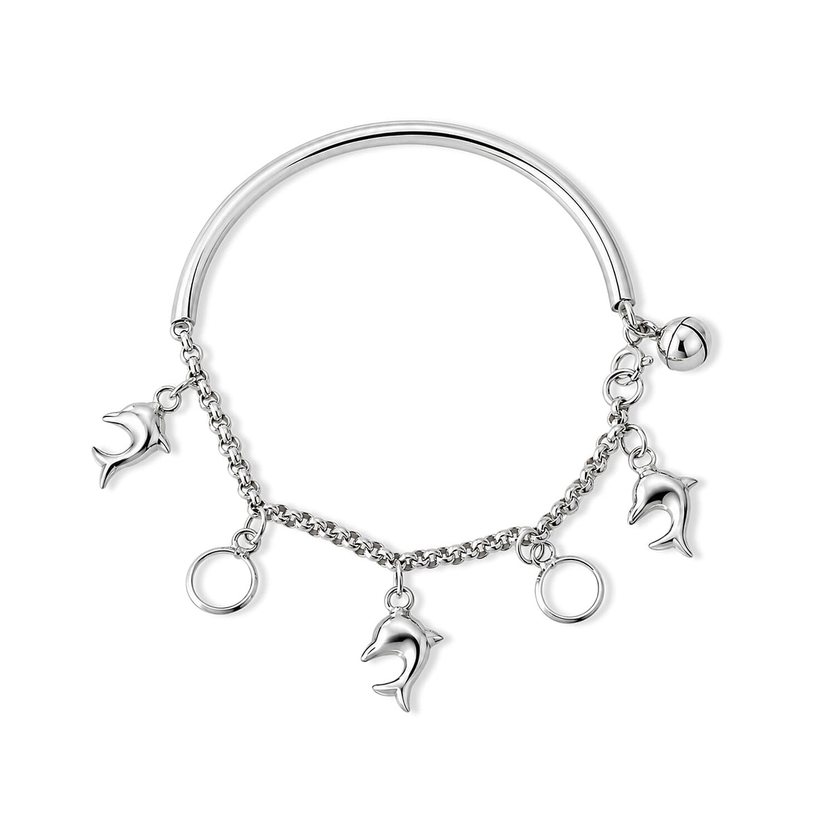 D''Joy Dolphin and Circle Charm Bracelet in Sterling Silver (7.25 In) 8.50 Grams