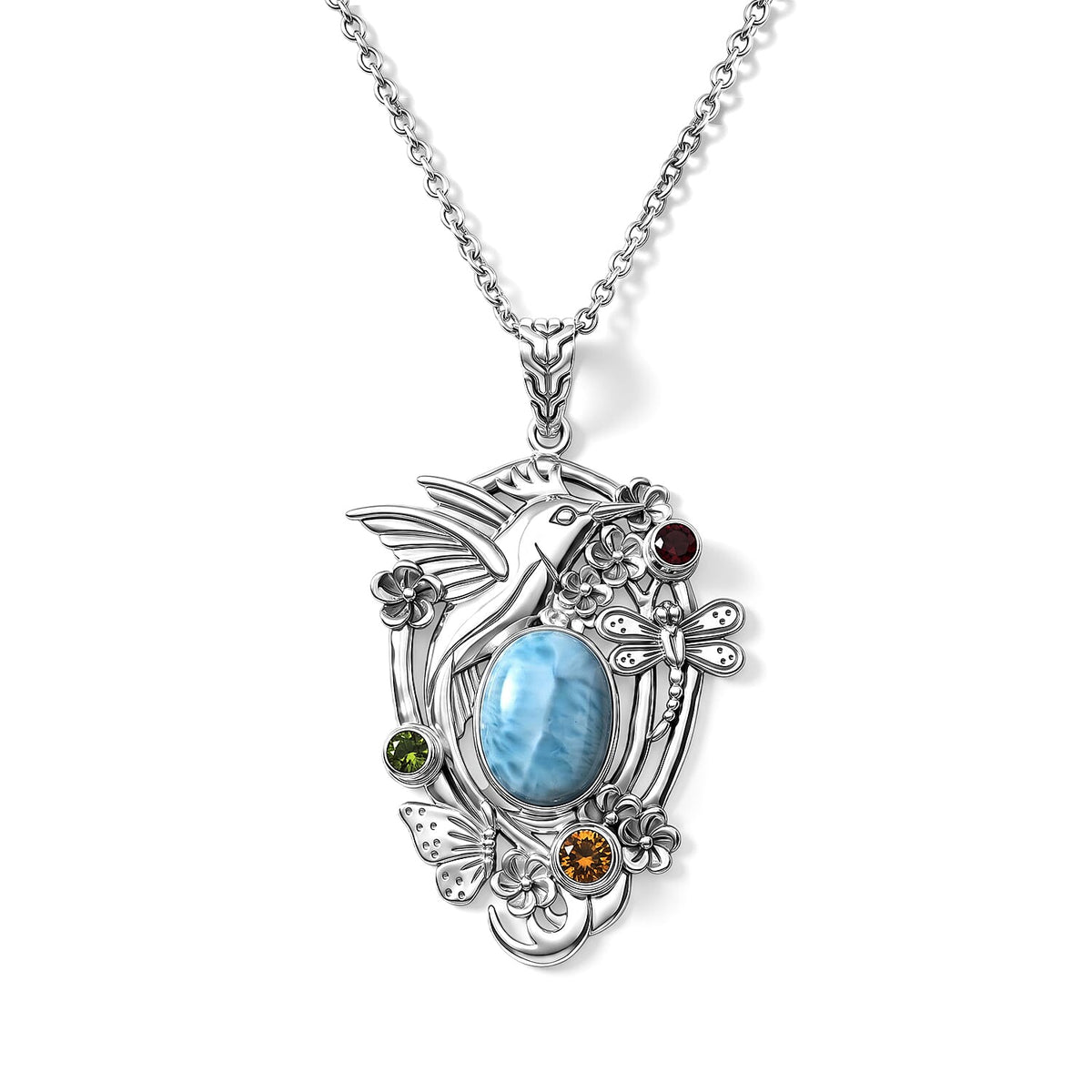 D''Joy Bali Legacy Larimar and Multi Gemstone 12.50 ctw Jhalak Pendant without Chain in Sterling Silver