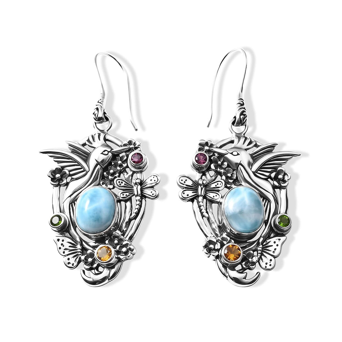 D''Joy Bali Legacy Premium Larimar and Multi Gemstone 10.30 ctw Earrings in Sterling Silver