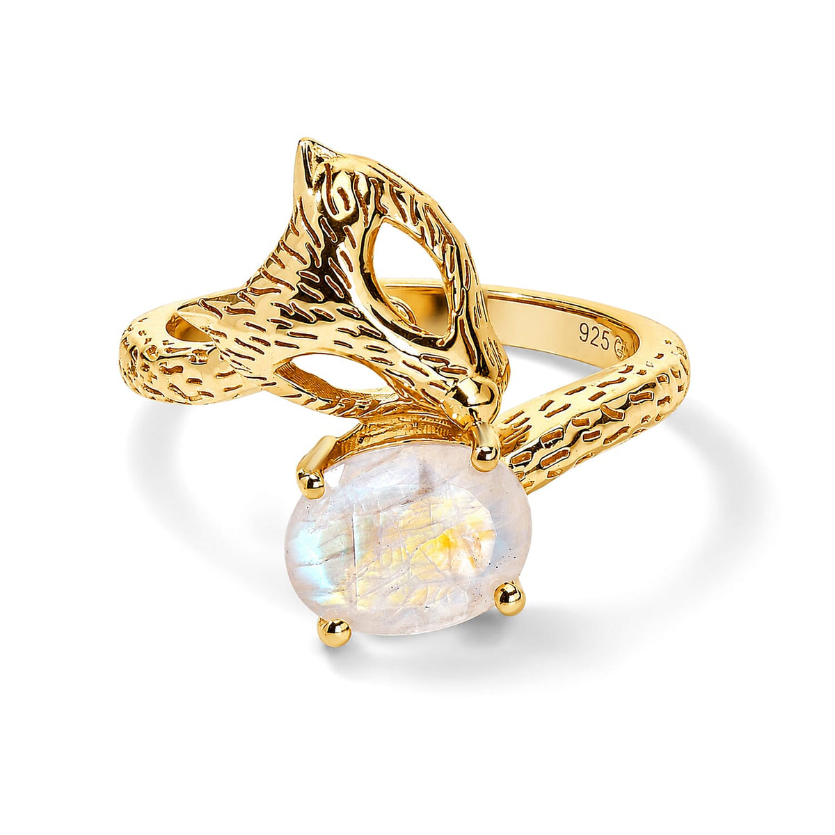 GP Premium Rainbow Moonstone Living Creature Ring in 18K Vermeil YG Over Sterling Silver (Size 10.0) 1.90 ctw
