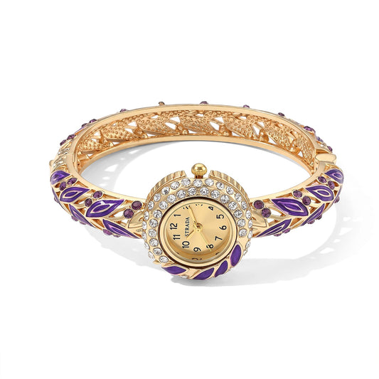 Strada Multi Color Austrian Crystal and Enameled SL68 Quartz Movement Bangle Watch in Goldtone (7.00 In)