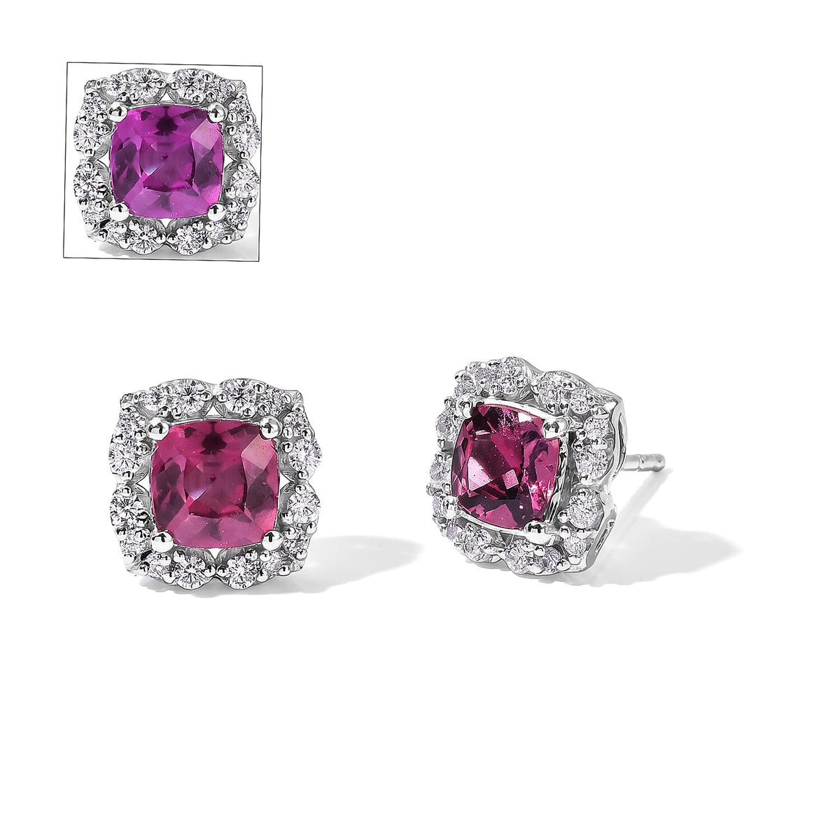 D''Joy Premium Usambara Color Change Garnet, Moissanite Earrings in Rhodium Over Sterling Silver 2.20 ctw