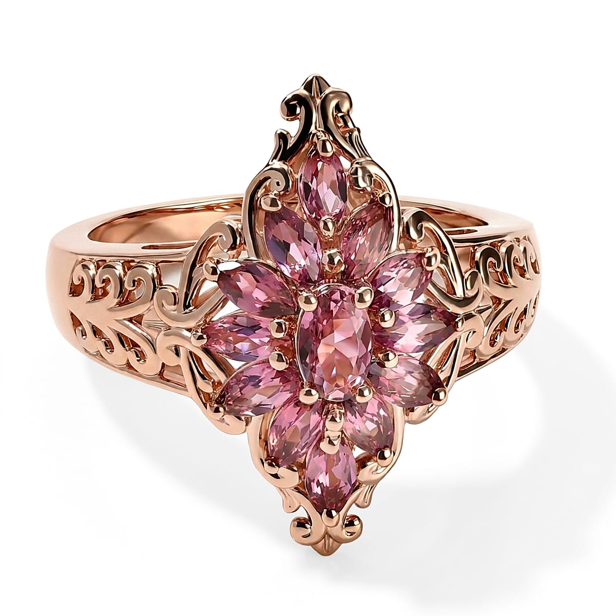 D''Joy Premium Pink Tourmaline Ring in 18K Vermeil RG Over Sterling Silver (Size 10.0) 1.35 ctw