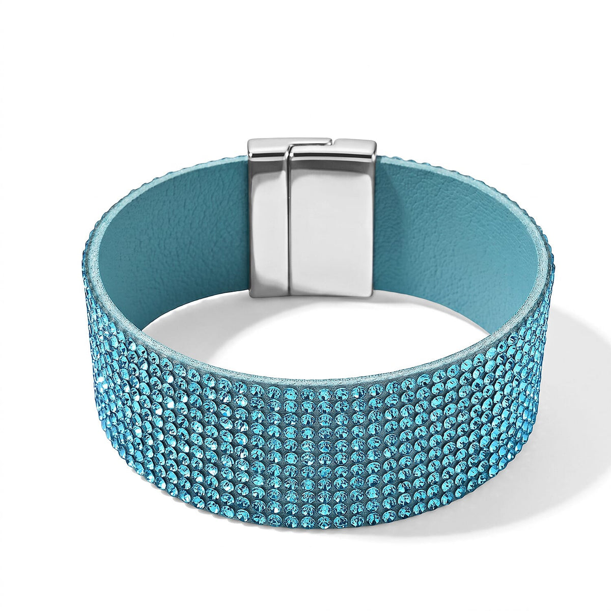 Blue Austrian Crystal Leather Bracelet in Silvertone (7.25 In)