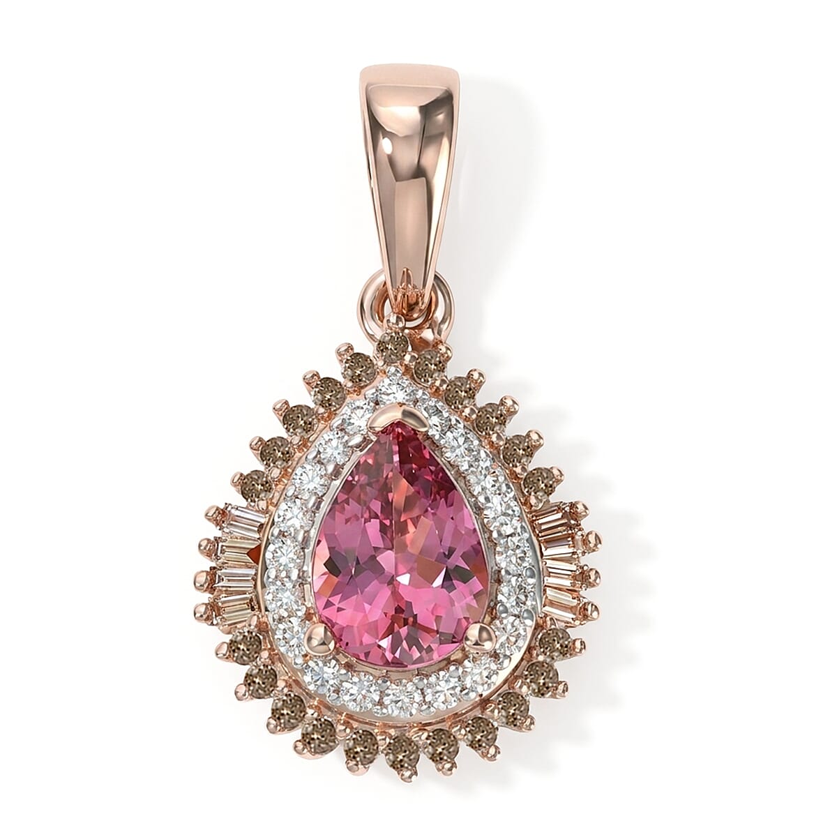 D''Joy Premium Pink Tourmaline and Multi Diamond 0.65 ctw Pendant without Chain in 18K Vermeil Rose Gold Over Sterling Silver