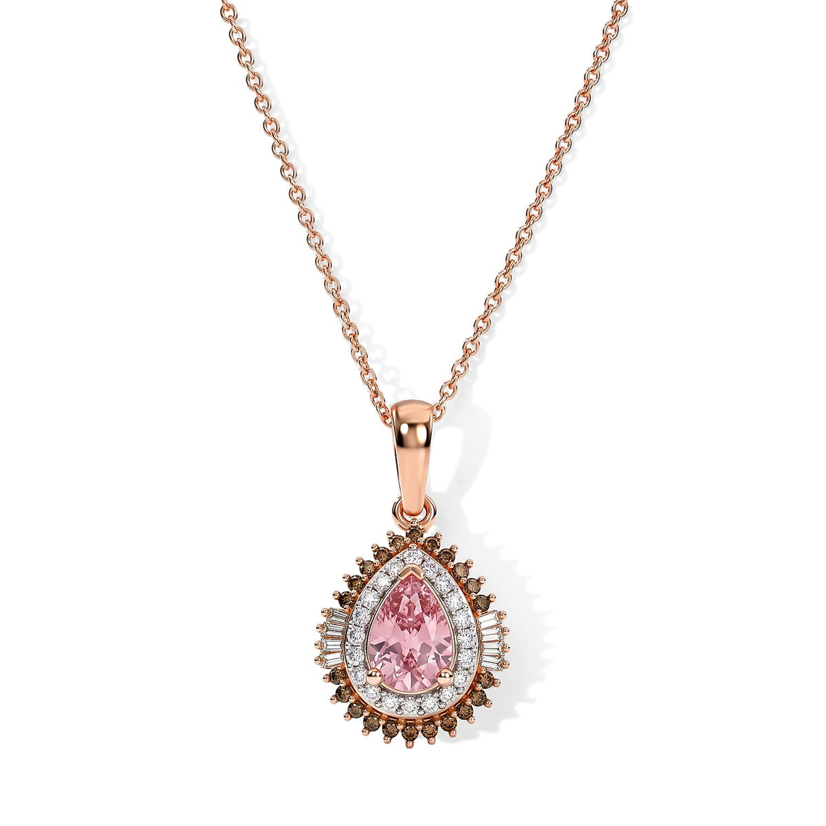 D''Joy Premium Pink Tourmaline and Multi Diamond 0.65 ctw Pendant without Chain in 18K Vermeil Rose Gold Over Sterling Silver