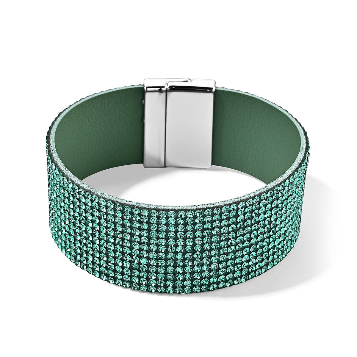 Blue Austrian Crystal Leather Bracelet in Silvertone (7.25 In)