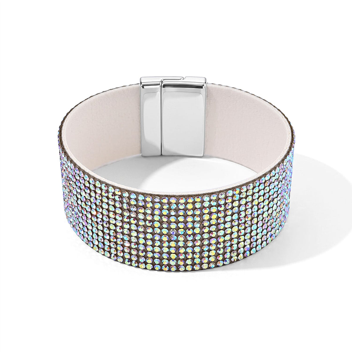 Blue Austrian Crystal Leather Bracelet in Silvertone (7.25 In)