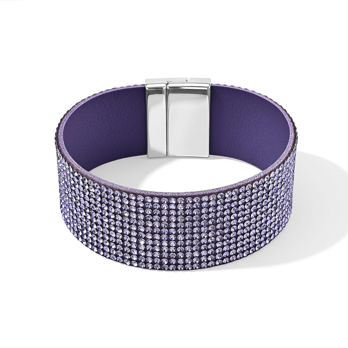 Blue Austrian Crystal Leather Bracelet in Silvertone (7.25 In)