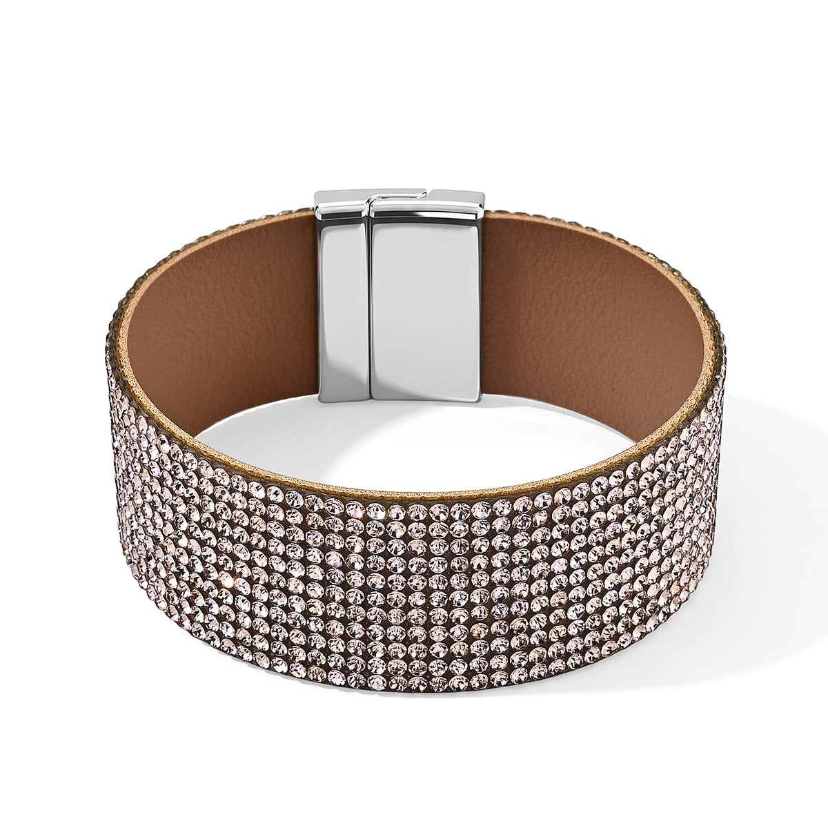 Blue Austrian Crystal Leather Bracelet in Silvertone (7.25 In)
