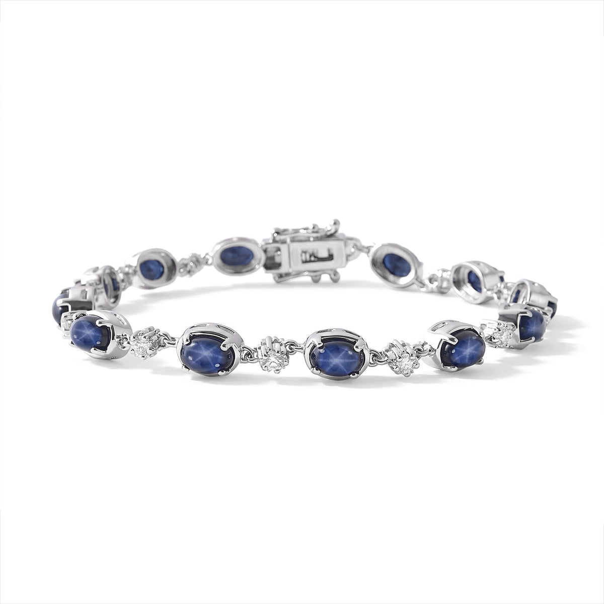 D''Joy Premium Blue Star Sapphire (DF), Moissanite The Celestial Trail Bracelet in Rhodium Over Sterling Silver (6.50 In) 12.35 ctw