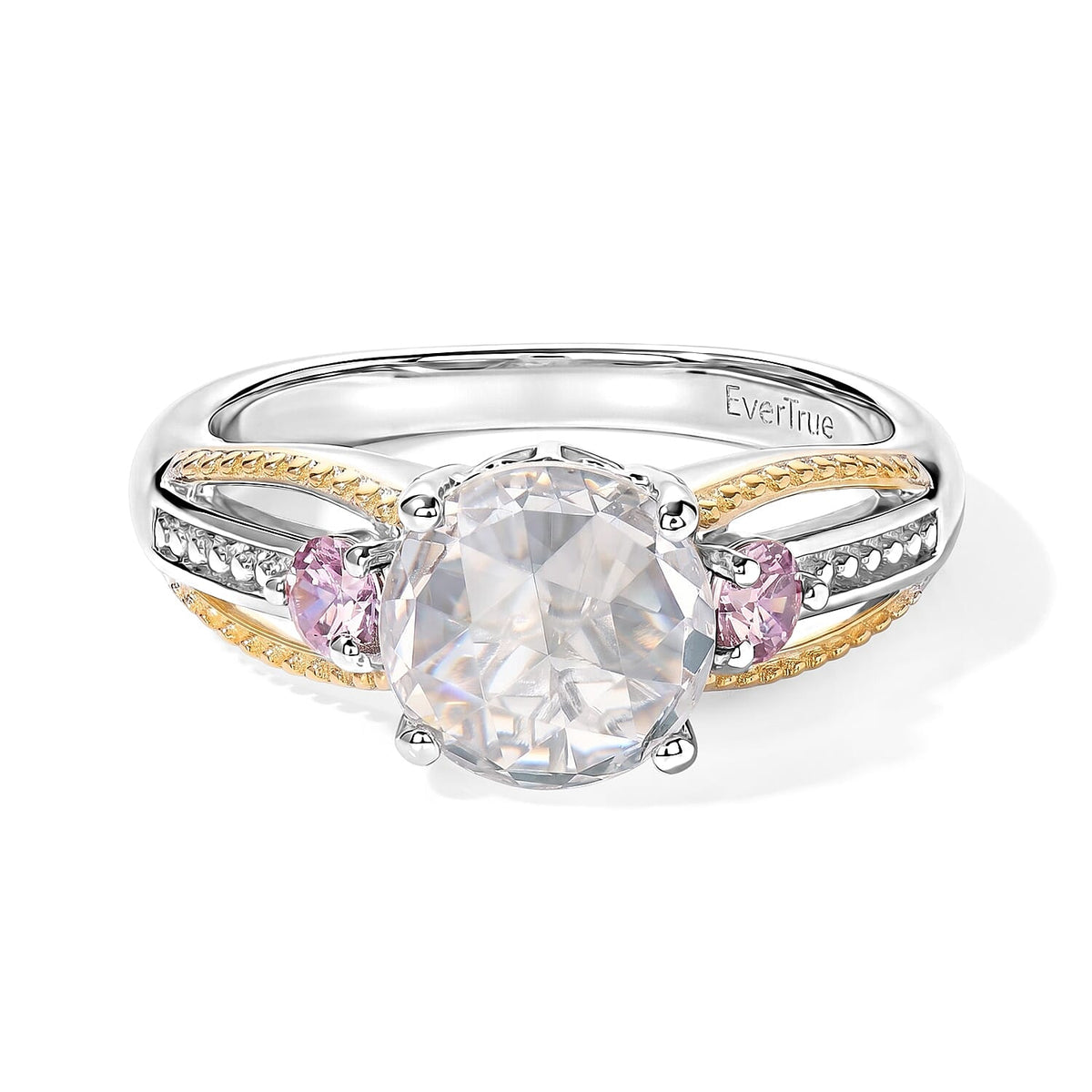 EverTrue Simulated White and Orchid Diamond Ring in Platinum Bond (Size 10.0) 3.50 ctw