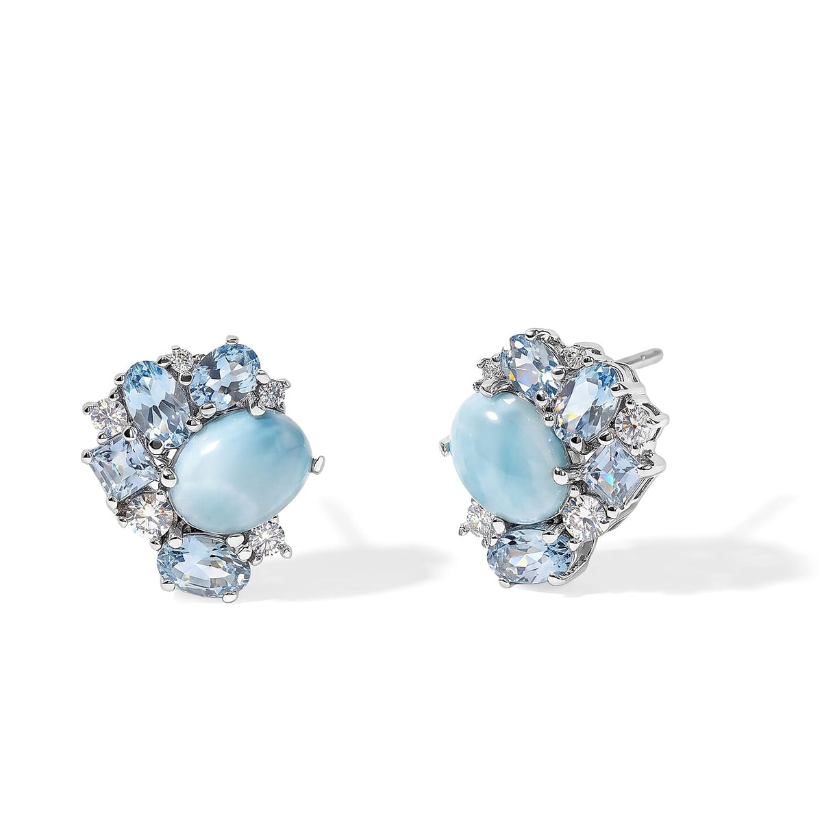 D''Joy Larimar and Multi Gemstone 5.25 ctw Earrings in Rhodium Over Sterling Silver