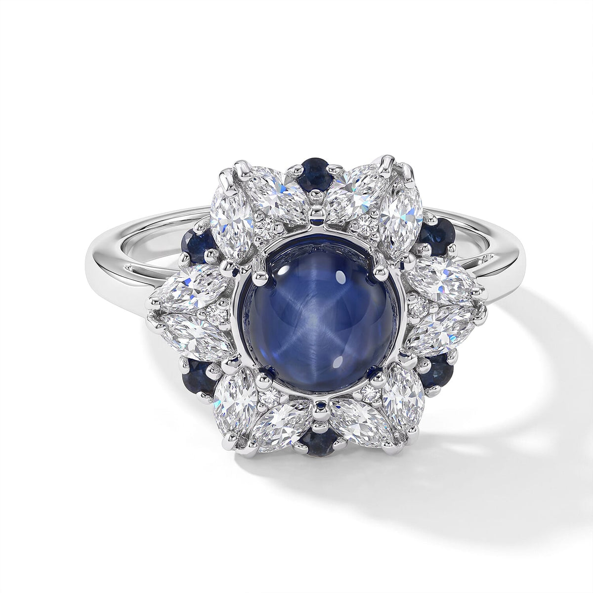 D''Joy Premium Blue Star Sapphire (DF), Multi Gemstone Ring in Rhodium Over Sterling Silver (Size 10.0) 3.60 ctw