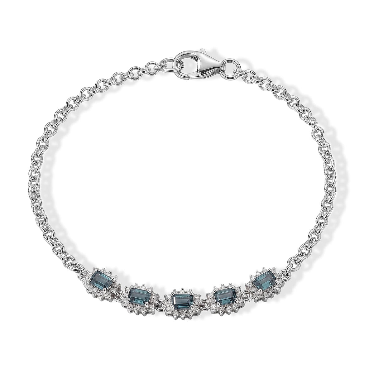 D''Joy AAA Monte Belo Indicolite, Moissanite Bracelet in Rhodium Over Sterling Silver (7.25 In) 1.60 ctw