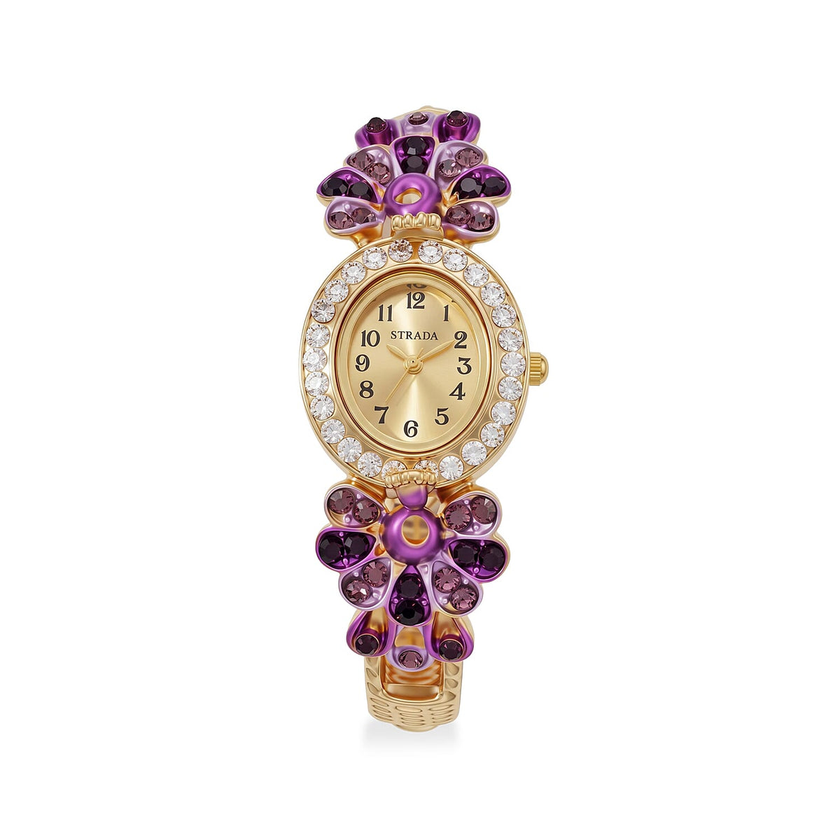 Strada Multi Color Austrian Crystal and Multi Color Enameled SL68 Quartz Movement Bangle Watch in Goldtone (7.00 In)