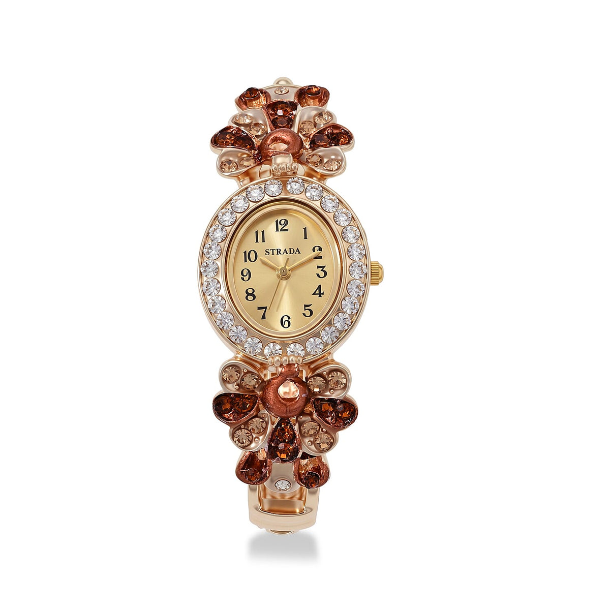 Strada Multi Color Austrian Crystal and Multi Color Enameled SL68 Quartz Movement Bangle Watch in Goldtone (7.00 In)