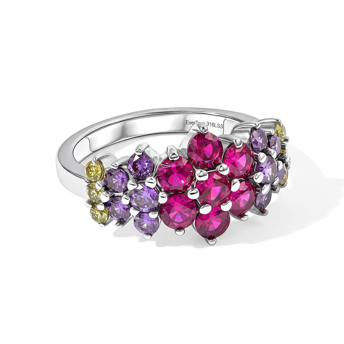 EverTrue Simulated Multi Color Diamond Floral Ring in Stainless Steel (Size 10.0)