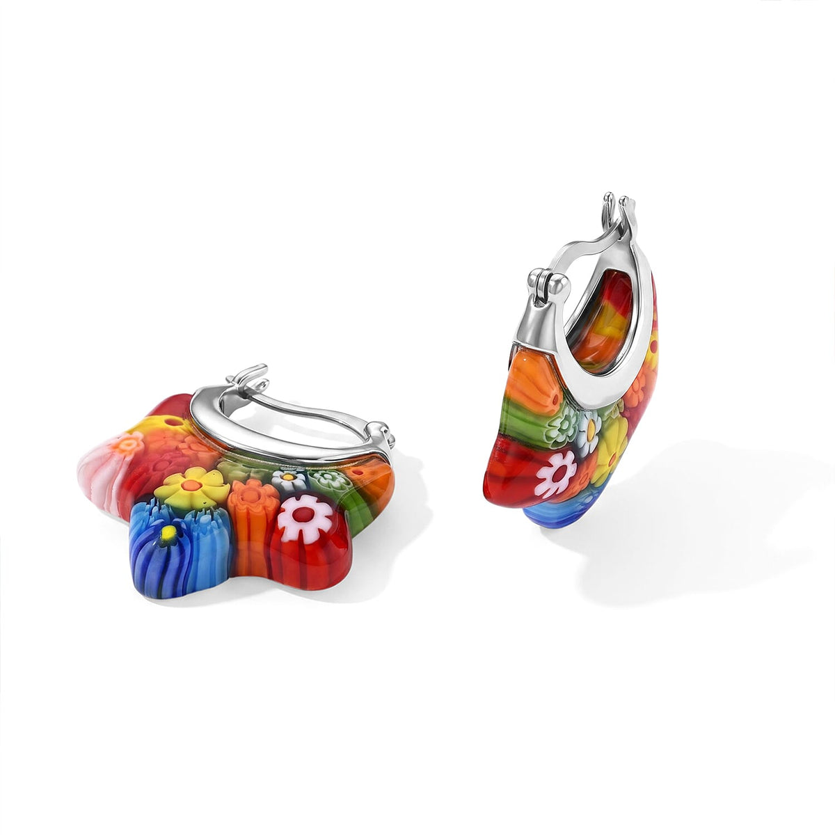 Multi Color Murano Style Earrings in Stainless Steel