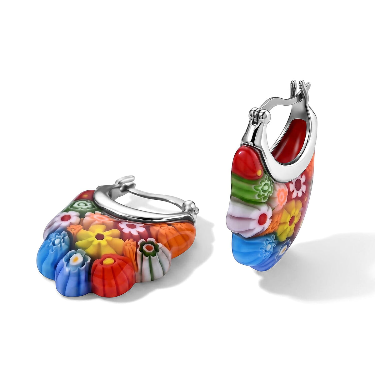 Multi Color Murano Style Earrings in Stainless Steel