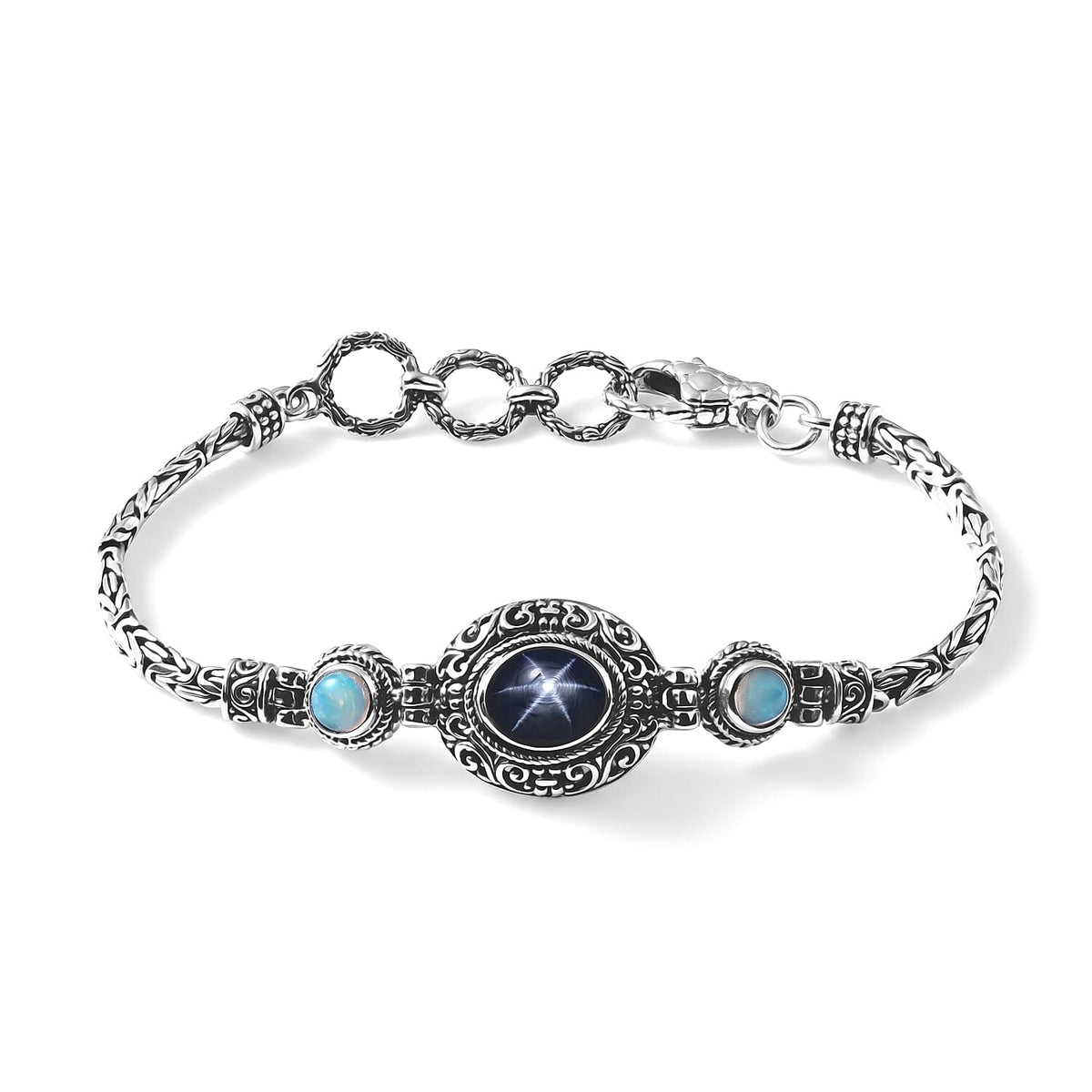 D''Joy Bali Legacy Blue Star Sapphire (DF) and Ethiopian Welo Opal 5.30 ctw Bracelet in Sterling Silver (8.00 In)