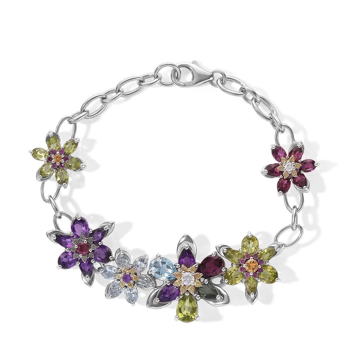 GP Multi Gemstone 11.80 ctw Bracelet in Rhodium Over Sterling Silver (7.25 In)