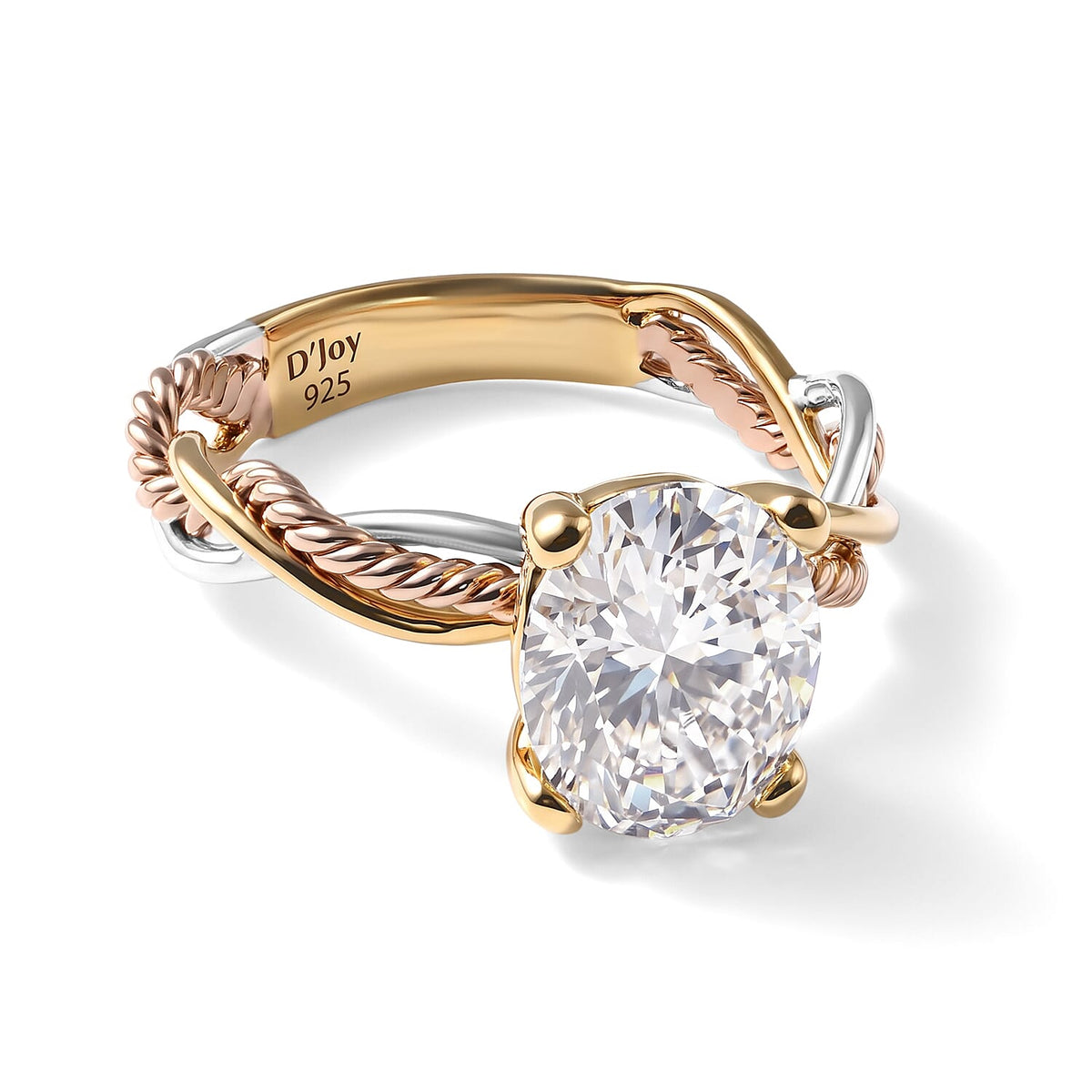 D''Joy Moissanite (Ovl 10x8 mm) Ring in 22K YRG and Rhodium Over Sterling Silver (Size 10.0) 2.85 ctw