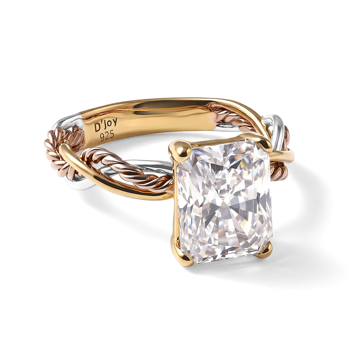 D''Joy Moissanite (Ovl 10x8 mm) Ring in 22K YRG and Rhodium Over Sterling Silver (Size 10.0) 2.85 ctw