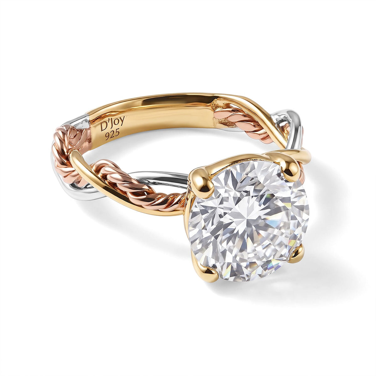 D''Joy Moissanite (Ovl 10x8 mm) Ring in 22K YRG and Rhodium Over Sterling Silver (Size 10.0) 2.85 ctw