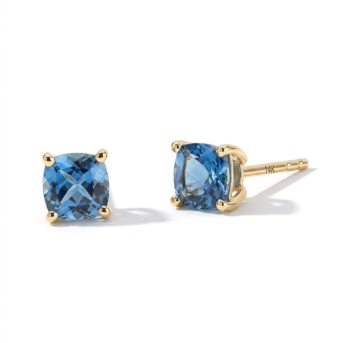 Luxoro 10K Yellow Gold AAA Santamaria Aquamarine Solitaire Stud Push Post Earrings 1.15 ctw