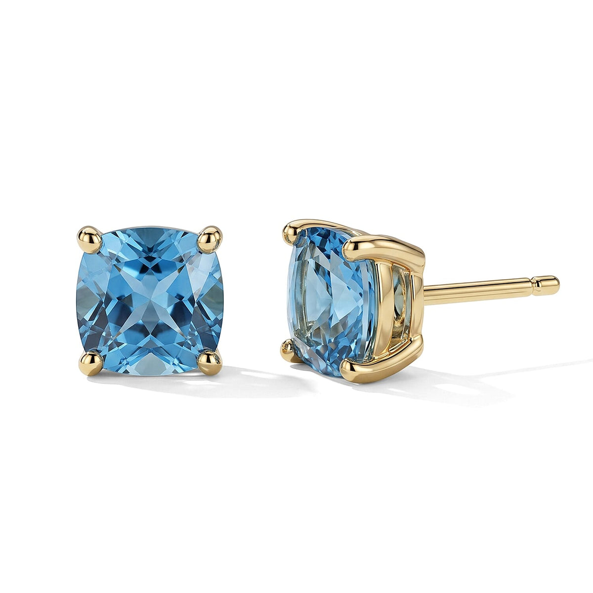 Luxoro 10K Yellow Gold AAA Santamaria Aquamarine Solitaire Stud Push Post Earrings 1.15 ctw