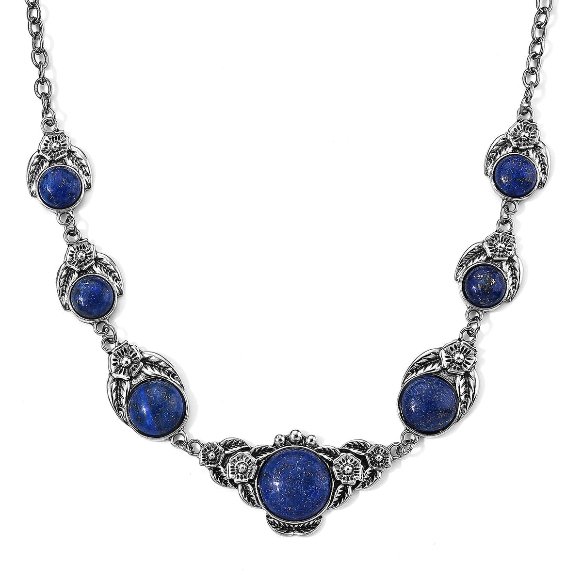 Lapis Lazuli 120.00 ctw Necklace in Silvertone 18-20 Inches