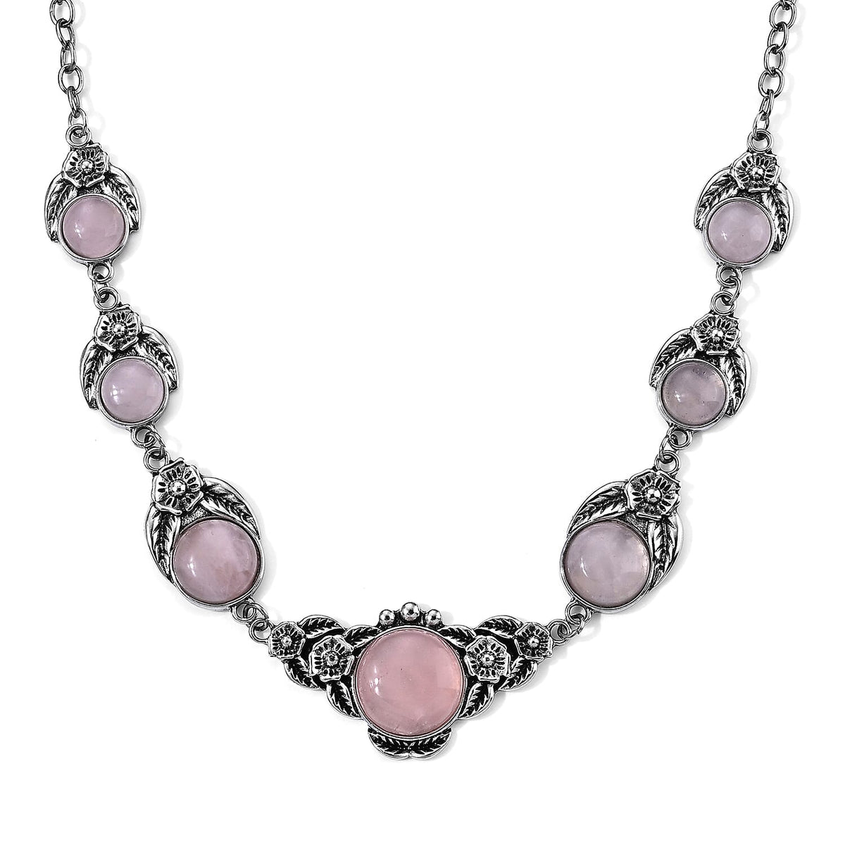 Rose Quartz 120.00 ctw Necklace in Silvertone 18-20 Inches