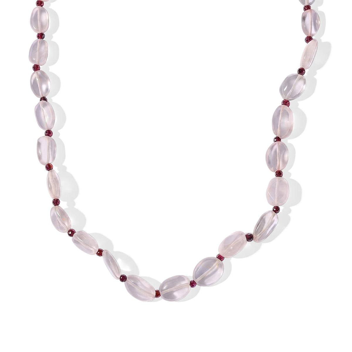 EverTrue Galilea Rose Quartz and Orissa Rhodolite Garnet 90.00 ctw Necklace (18 Inches) in Stainless Steel