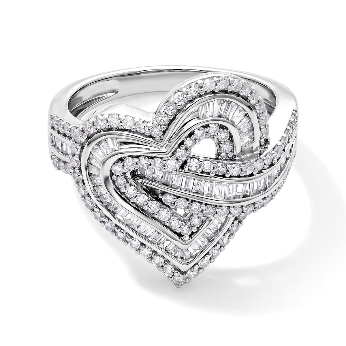 D''Joy Diamond Heart Ring in Rhodium Over Sterling Silver (Size 10.0) 1.00 ctw