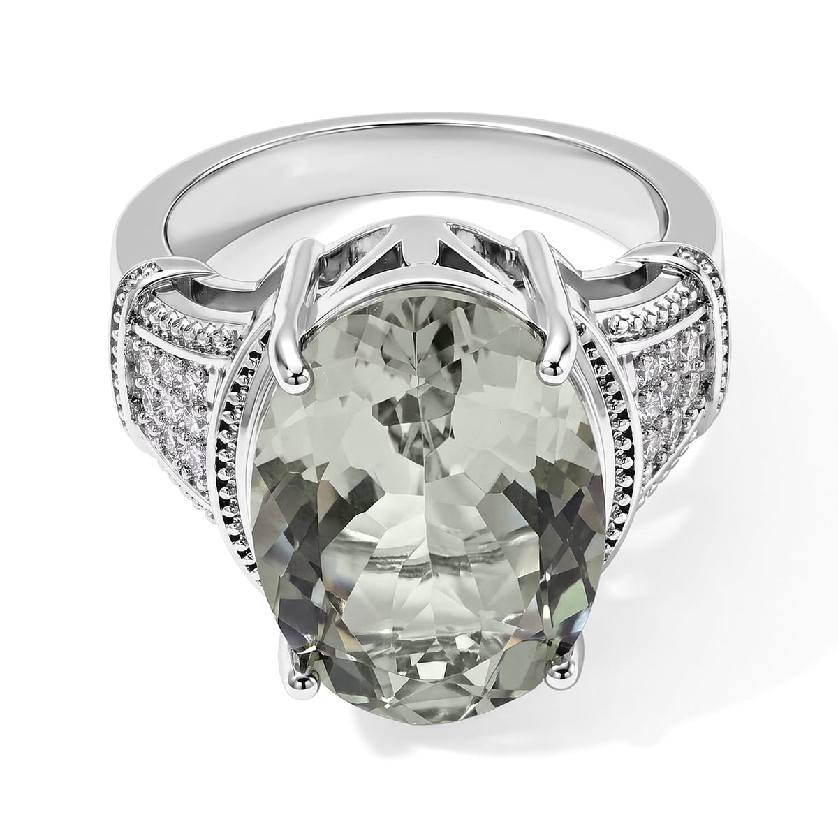 EverTrue Montezuma Prasiolite, Moissanite Solitaire Ring in Platinum Bond (Size 10.0) 11.75 ctw