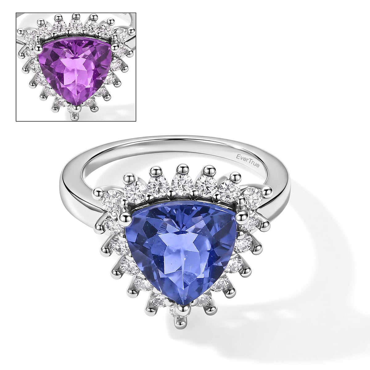 EverTrue Color Change Fluorite and Moissanite 4.50 ctw Ring in Platinum Bond (Size 10.0)