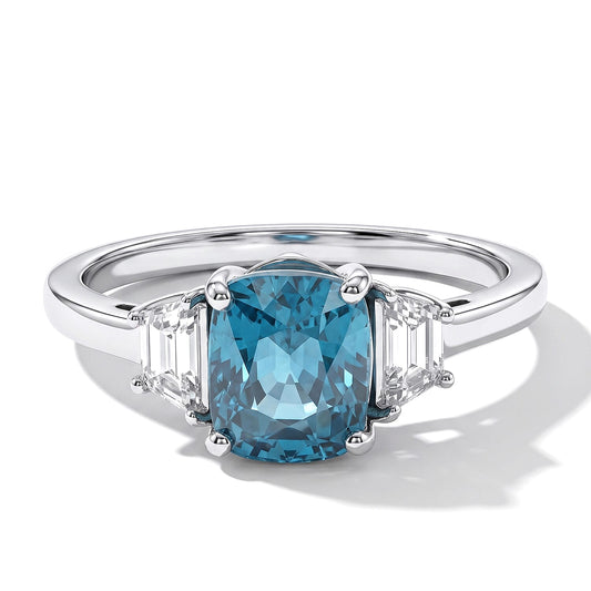 10K White Gold AAA Cambodian Blue Zircon, Luxuriant Lab Grown Diamond (G-H, SI) (0.50 cts) Ring (Size 6.0) 5.50 ctw