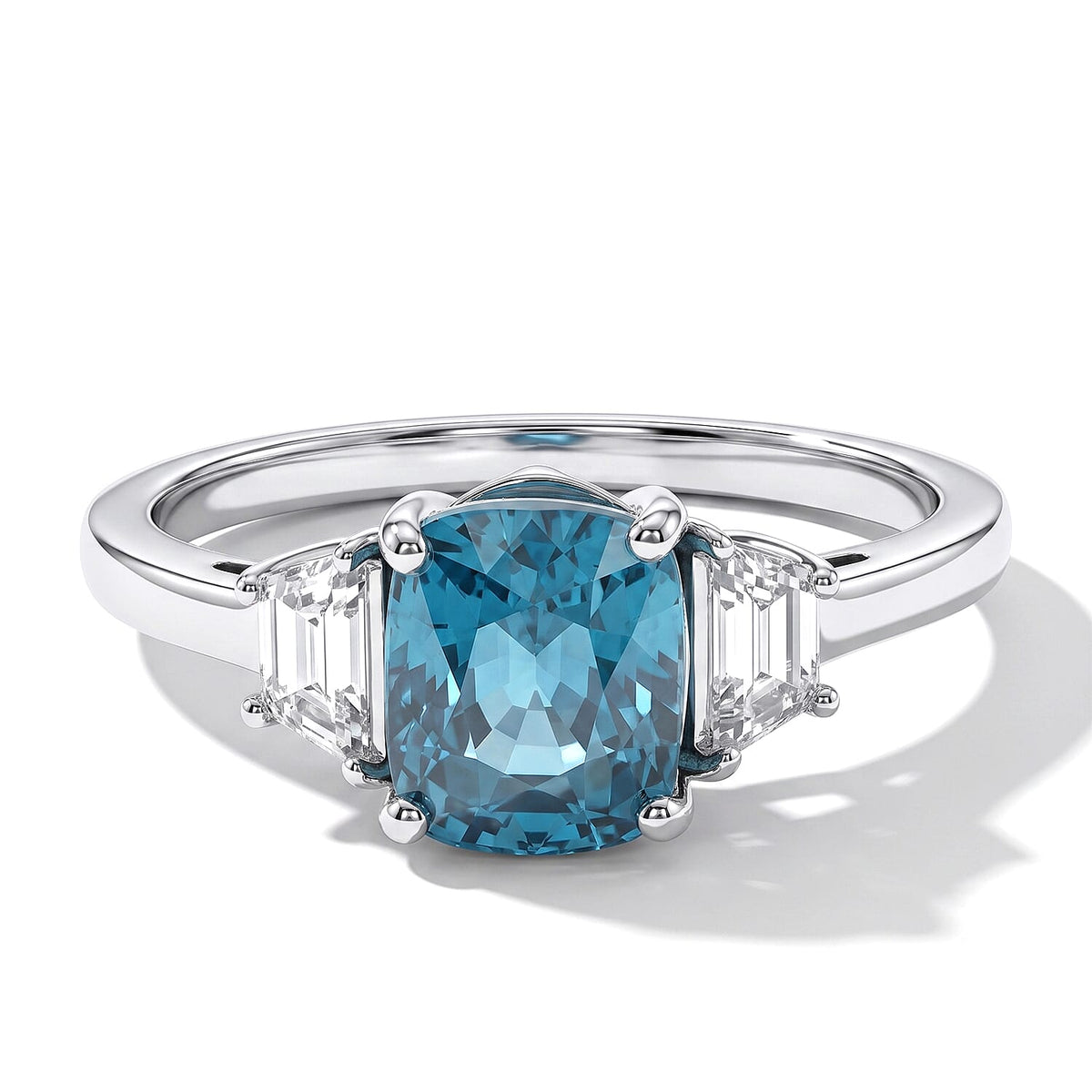10K White Gold AAA Cambodian Blue Zircon, Luxuriant Lab Grown Diamond (G-H, SI) (0.50 cts) Ring (Size 6.0) 5.50 ctw