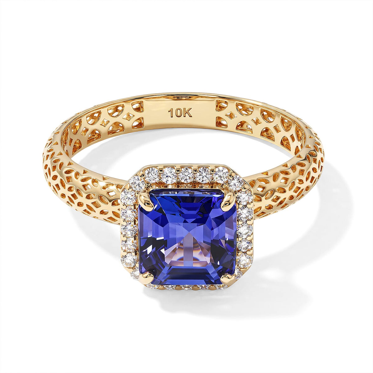 Mirage Collection Premium Asscher Cut Tanzanite and Diamond I2 1.75 ctw Ring in 10K Yellow Gold (Size 8.0)