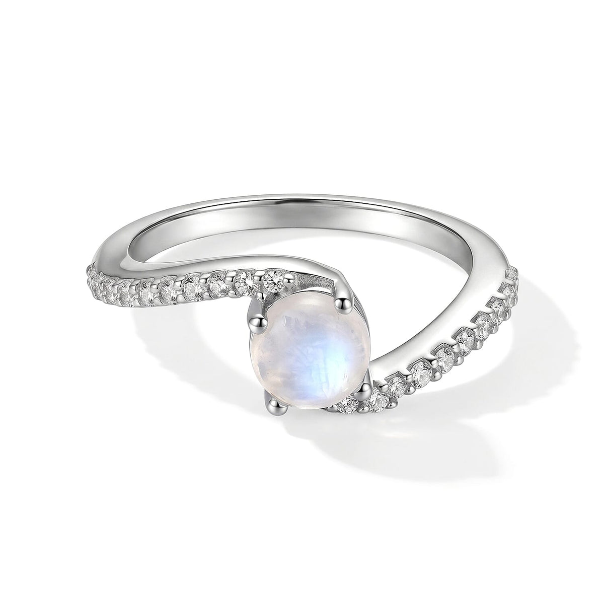 White Moonstone and Simulated Diamond 0.72 ctw Ring in Sterling Silver (Size 8.0)