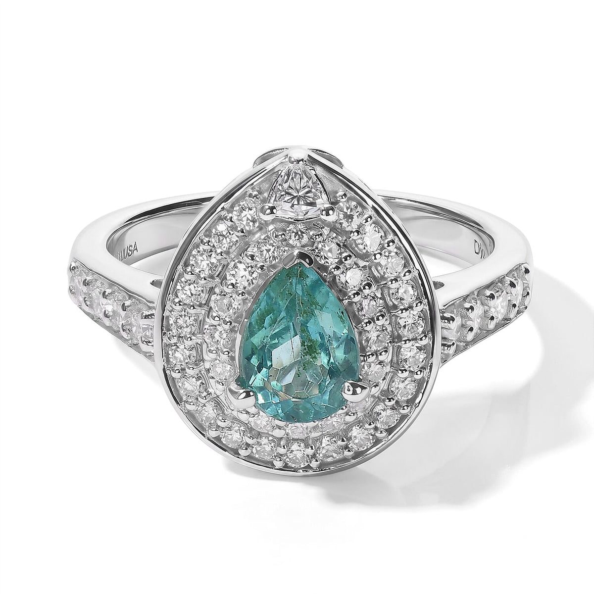 Certified and Appraised D''Joy Premium Betroka Blue Apatite, Moissanite Ring in Rhodium Over Sterling Silver (Size 10.0) 1.35 ctw