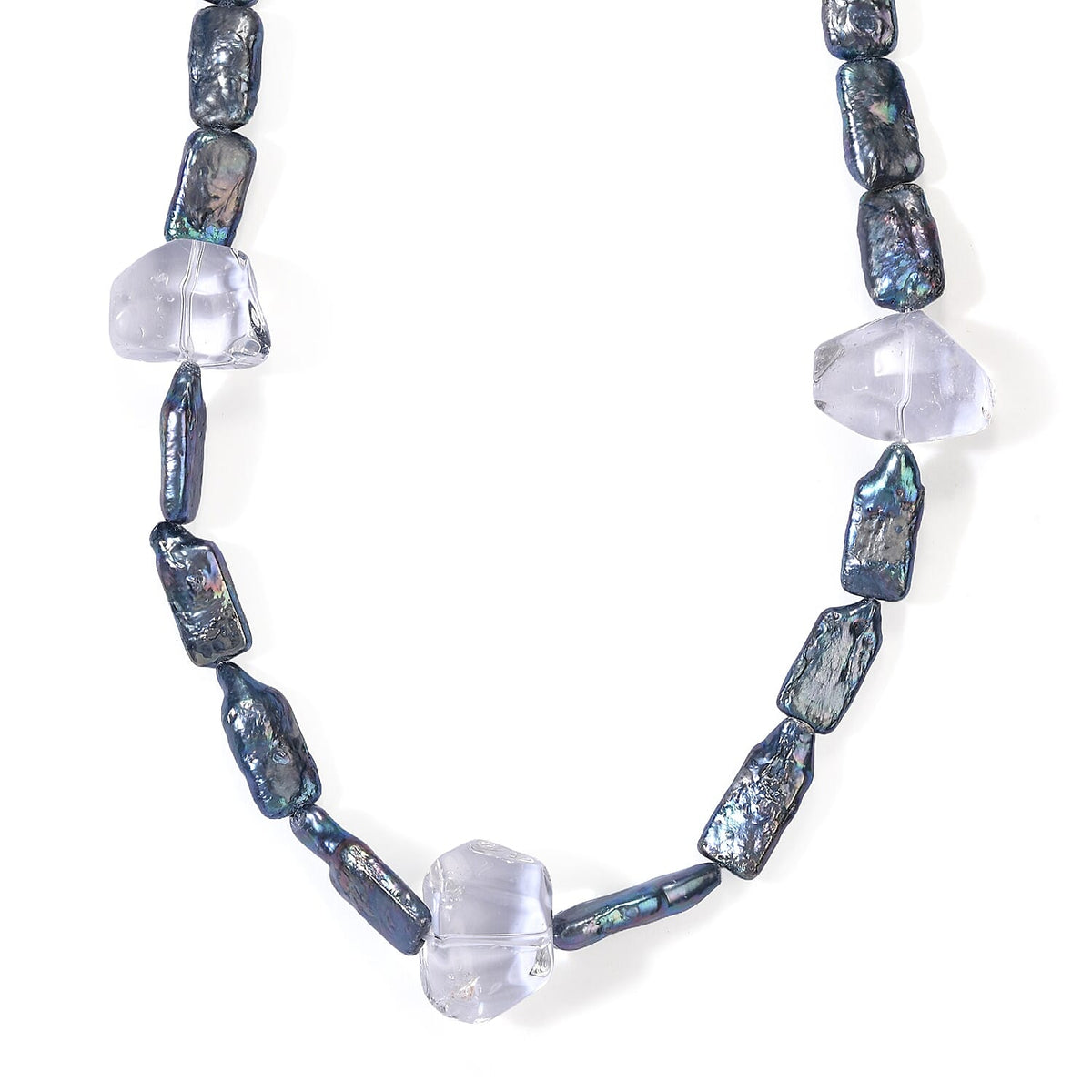 EverTrue Peacock Pearl (D) and Crystal Quartz 120.00 ctw Necklace (18-19 Inches) in Platinum Bond