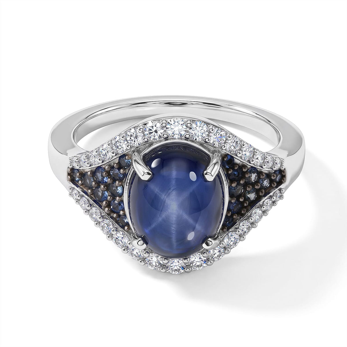 D''Joy Premium Blue Star Sapphire (DF), Multi Gemstone Ring in Rhodium Over Sterling Silver (Size 10.0) 5.25 ctw